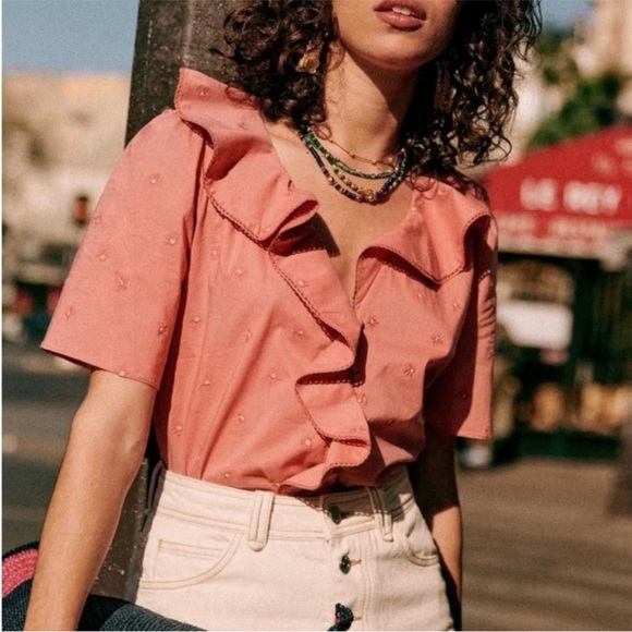 Sezane Irene Embroidered Cotton Blouse - Picture 2 of 7